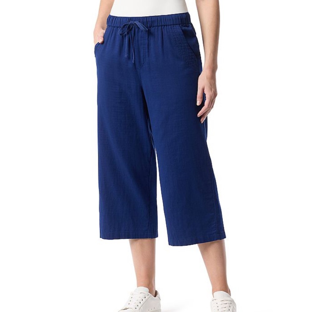 NWT Gloria Vanderbilt naval blue drawstring waist wide leg Capri pant size XS